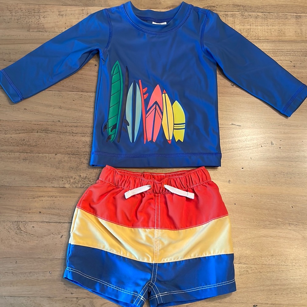 EUC Hanna Andersson Swim Trunks and Rash Guard